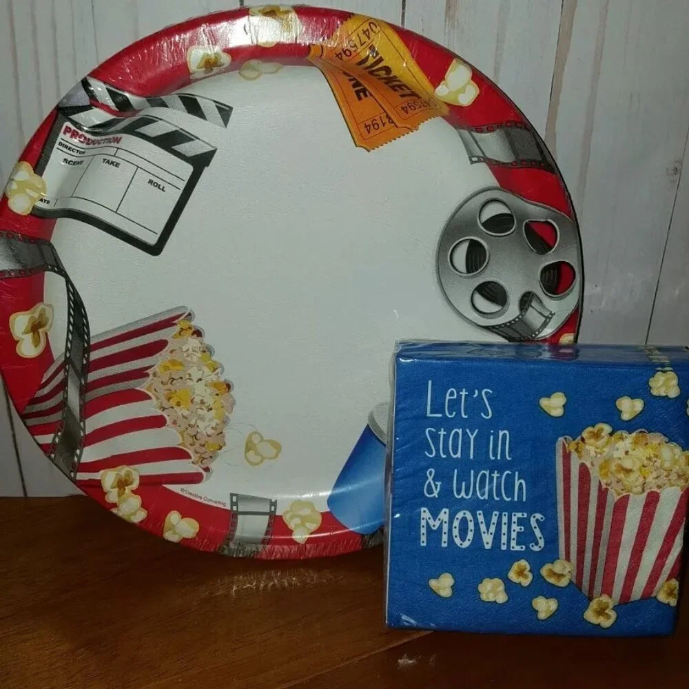 Movie Night party supplies plates and napkins D2